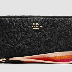 Coach Women's Gold/Black Refined Pebble Leather Long Zip Around Wallet (C8277)